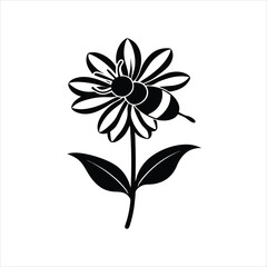  Bee and Flower Silhouette Classic Vector Illustration