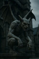 Gargoyle Statue Perched on Gothic Cathedral