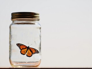 Butterfly in a Jar Against a Soft Background