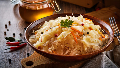 Traditional Czech Sauerkraut with Carrots in Bowl
