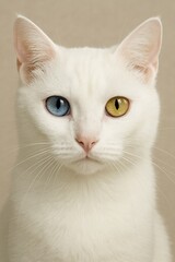 White Cat with Odd-Colored Eyes Staring Directly