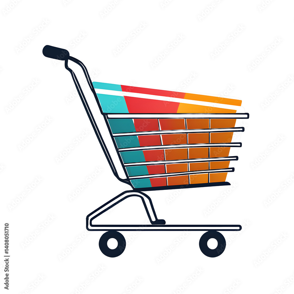 Poster modern design icon of a shopping cart symbolising retail, isolated on a empty plain background