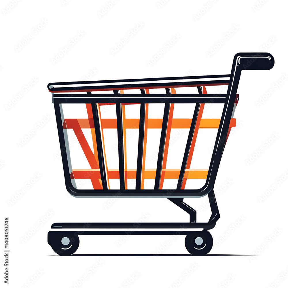 Poster Modern design icon of a shopping cart symbolising retail, isolated on a empty plain background