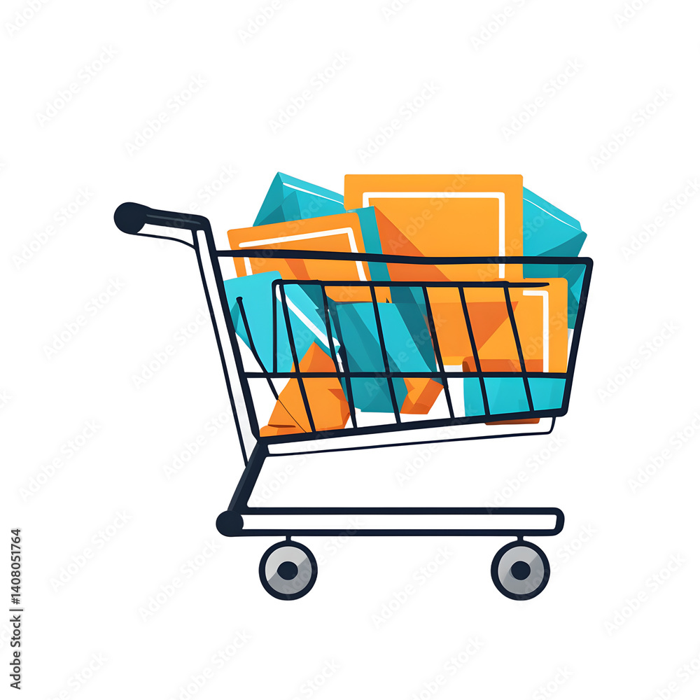 Poster modern design icon of a shopping cart symbolising retail, isolated on a empty plain background