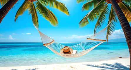Naklejka premium Idyllic Vacation Spot with White Sand and Blue Sea