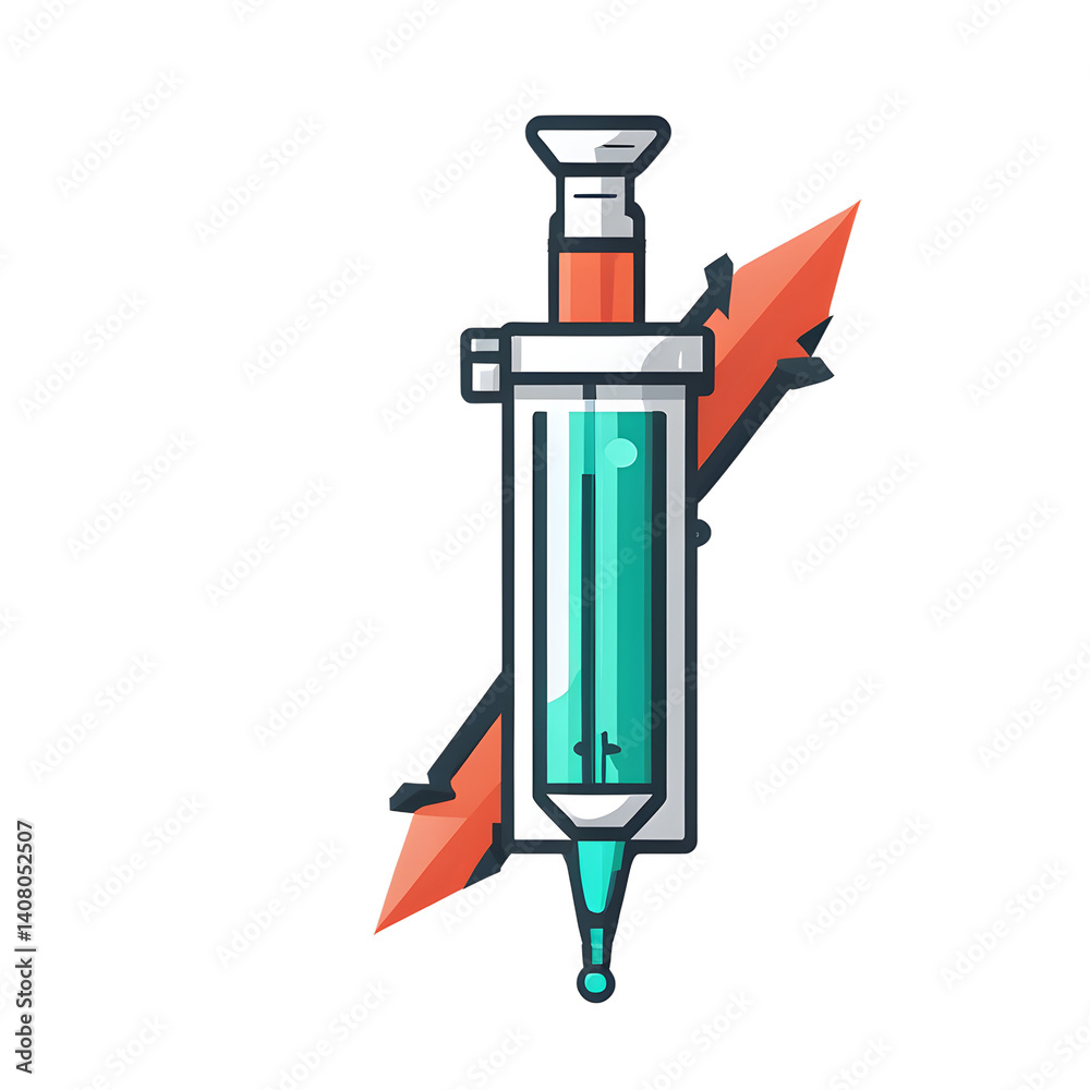 Poster modern design icon of a syringe with shield symbolising medical protection, isolated on a empty plai