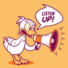 Angry duck shouting in a megaphone