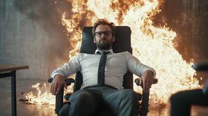 businessman calmly sitting in burning office, darkly funny vibe --ar 16:9 --quality 2 --raw --profile q8k8mnv --stylize 250 --v 6.1 Job ID: 534bff45-7158-4fe8-b4b5-ccb7103e4d5e