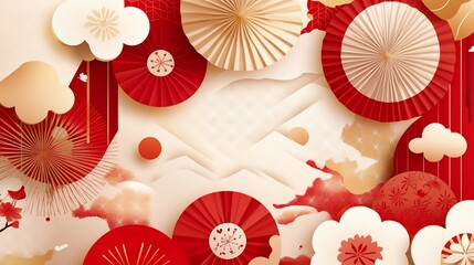Paper art, layered design,  Asian style