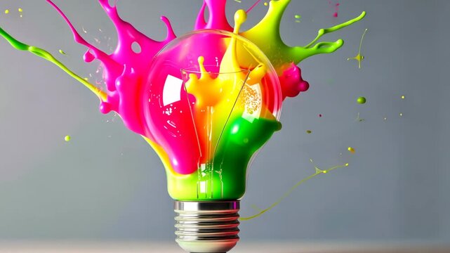 Bunte Gl&uuml;hbirne mit Farbklecks Explosion