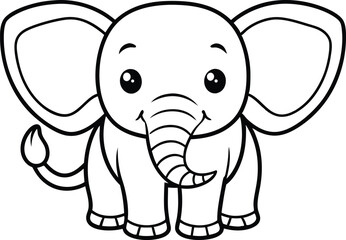 elephant cartoon coloring page, cute baby elephant icon, cute outline elephant icon on white background.