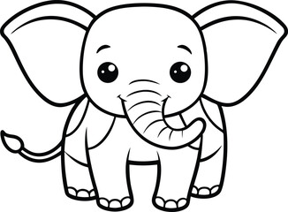 elephant cartoon coloring page, cute baby elephant icon, cute outline elephant icon on white background.
