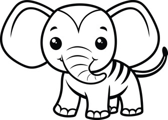 elephant cartoon coloring page, cute baby elephant icon, cute outline elephant icon on white background.