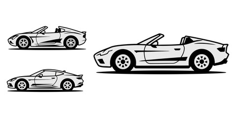 car silhouette set, Retro car silhouettes set on white isolated background, Cars Icons, Hatchback car silhouette vector, Set of line silhouette car icon illustration. car silhouette on white.