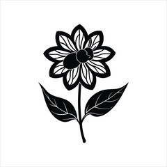 Flower and Bee Silhouette Vintage Vector Illustration