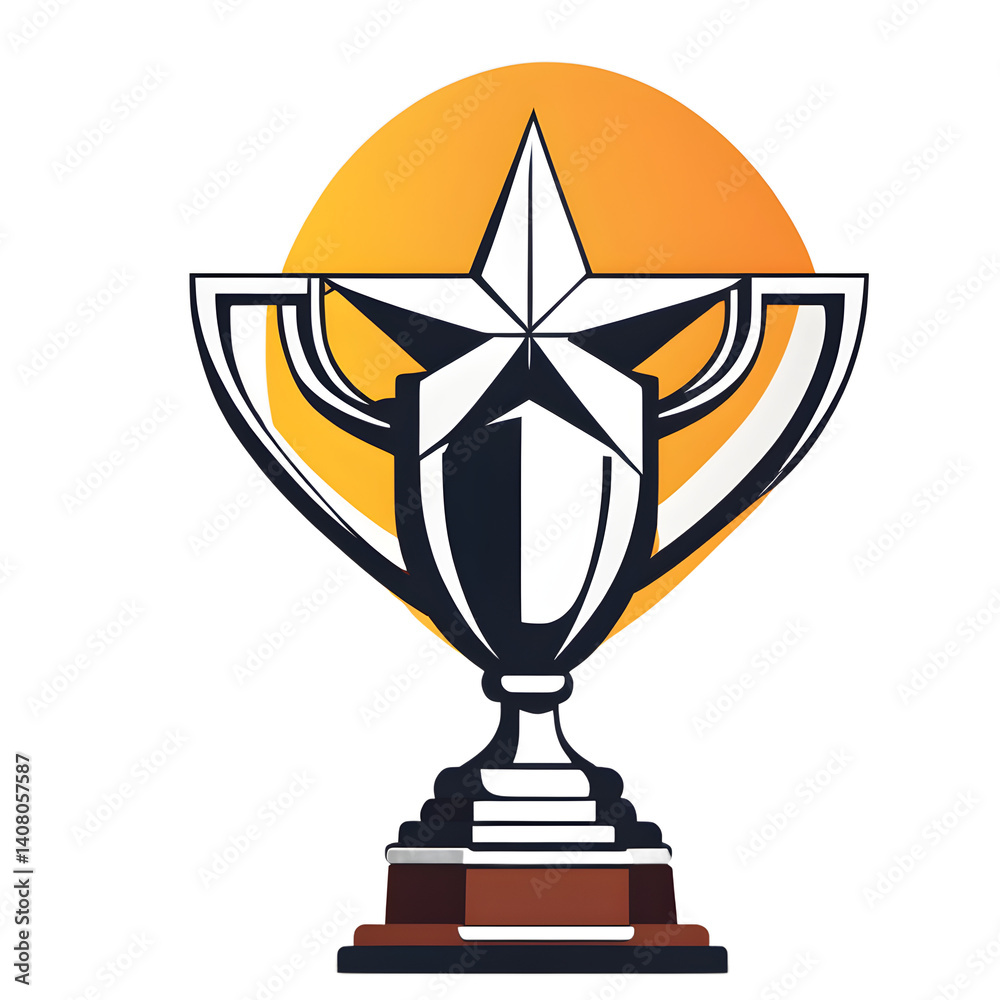 Poster Modern design icon of a trophy with star symbolising excellence, isolated on a empty plain background