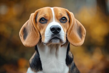 realistic beagle dog portrait in autumn outdoors