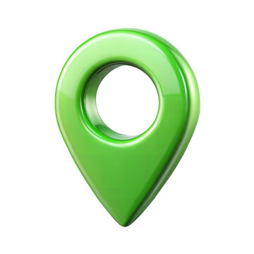 3d green map pointer icon isolated on transparent background. Green location pin cut out