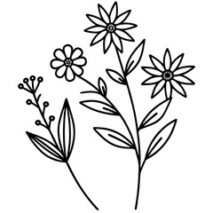 Minimal Boho Wildflower Vector Illustration on White Background