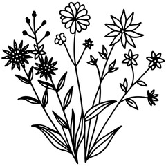 Minimal Boho Wildflower Vector Illustration on White Background