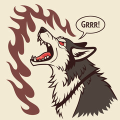Angry husky barking with “GRRR!” comic bubble