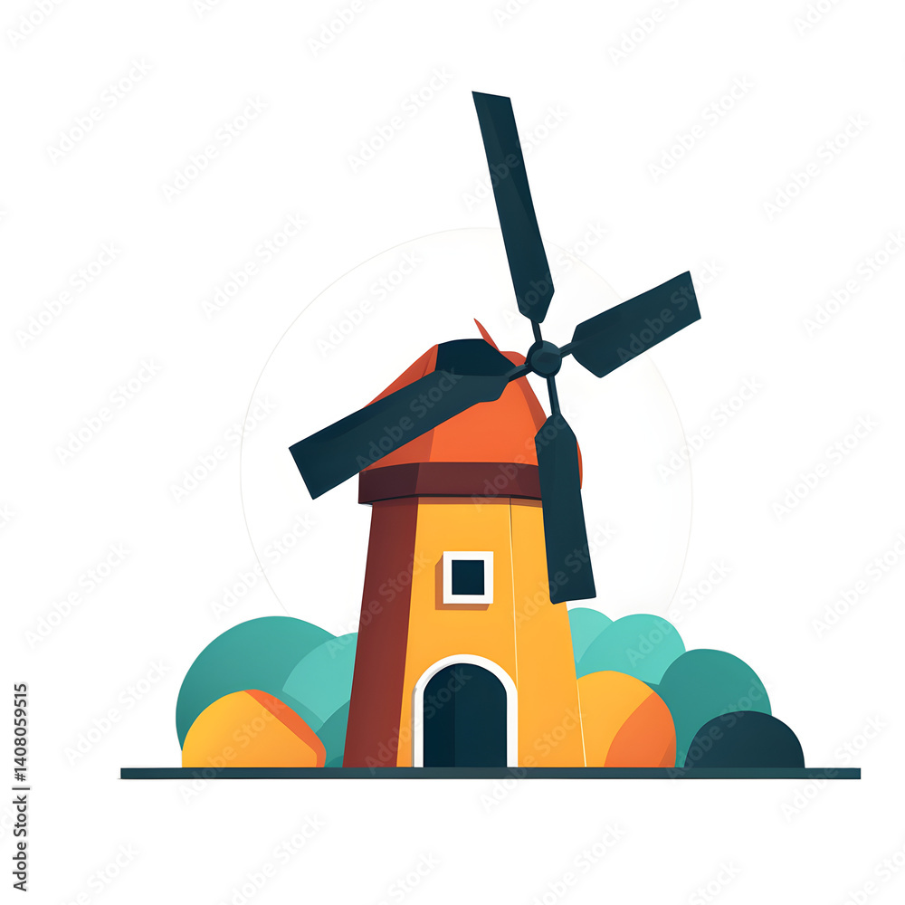 Poster Modern design icon of a windmill symbolising rural architecture isolated on a empty plain background