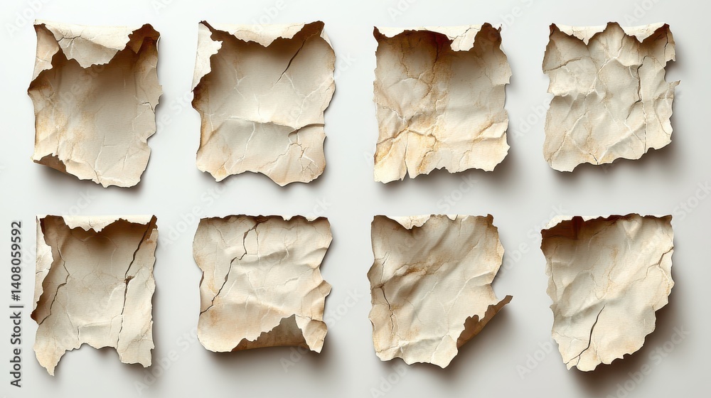 Poster set of vector realistic illustrations of a torn sheet of paper from a workbook,shadow isolated,stock