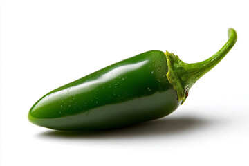 A fresh green jalapeno pepper showcases its smooth skin and tapered shape, emphasizing its culinary appeal and zesty flavor