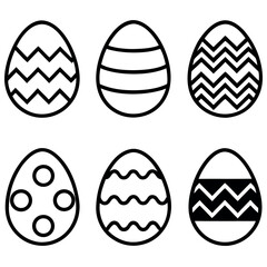 Simple Easter Egg Set, Black and White Designs, Vector Icons