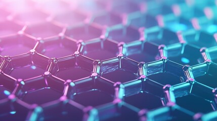 Obraz premium Connection Abstract geometric web of interconnected hexagons, glowing in a neon blue futuristic style