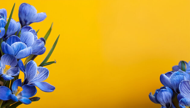 blue spring flowers on yellow background