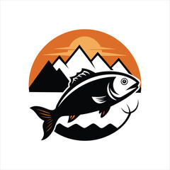 Mountain River Snapper Vintage Fishing Scene Vector Illustration