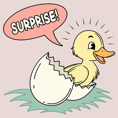 Cute baby duck inside a cracked eggshell