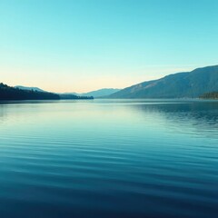 Calming lake scene with subtle gradations of green and blue, scenery, colors