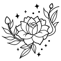 Minimal Dreamy Floral Elements Vector Illustration on White Background