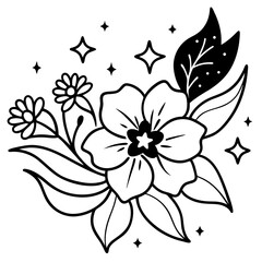 Minimal Dreamy Floral Elements Vector Illustration on White Background