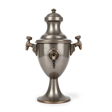 Vintage Metal Samovar on White Background