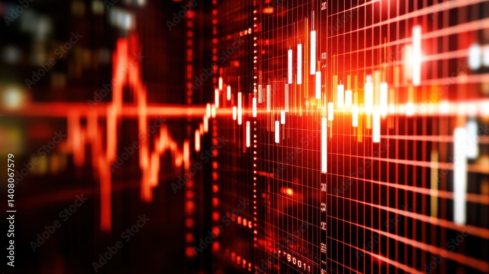 Poster abstract visualization of a red digital sound wave pattern representing audio frequencies