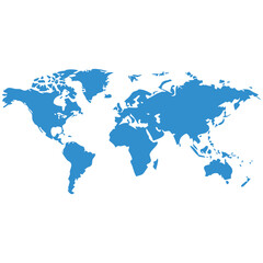 Simple blue world map illustration, perfect for presentations or educational materials.