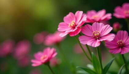 Fototapeta premium Double pink flowers of Dianthus plumarius in a garden bed, flower arrangement, pink flowers, cottage garden