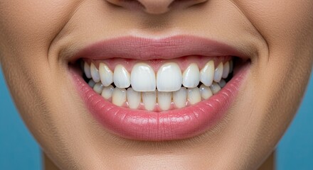 Obraz premium Close-Up Smile Featuring Clean White Teeth and Healthy Lips - Oral Hygiene, Dental Care, and Wellness