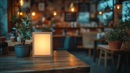 stand mock up menu frame tent card blurred background design key visual layout in cafe