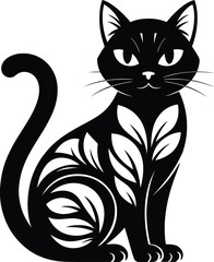 Black and white cartoon cat vector with cute feline design and pet illustration style