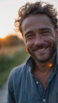Smiling middle-aged man wearing a winter coat, standing outside in soft natural light, confident expression, cinematic atmosphere, warm and friendly vibe &ndash; Generative AI