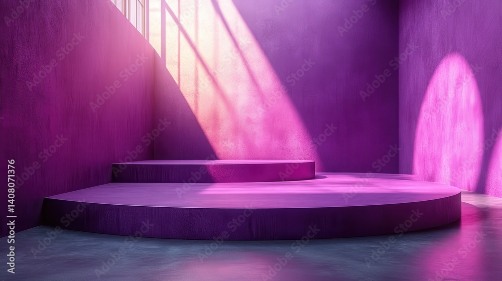 Poster stock photo features a minimalist gradient purple studio room background creating a sleek,versatile 