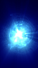 Radiating blue sphere of energy, appearing as a source of cosmic power or a futuristic entity