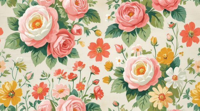 Vintage floral fabric pattern with mid-century charm