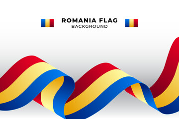 3d ribbon of Romania national flag. Waving Romania flag ribbon. Romania Independence day background with copyspace