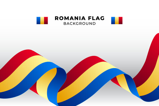 3d ribbon of Romania national flag. Waving Romania flag ribbon. Romania Independence day background with copyspace - Powered by Adobe