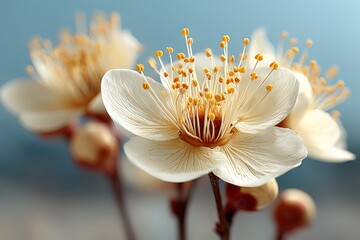 Beautiful white flowers bloom in a serene garden showcasing delicate petals and vibrant stamens during early spring